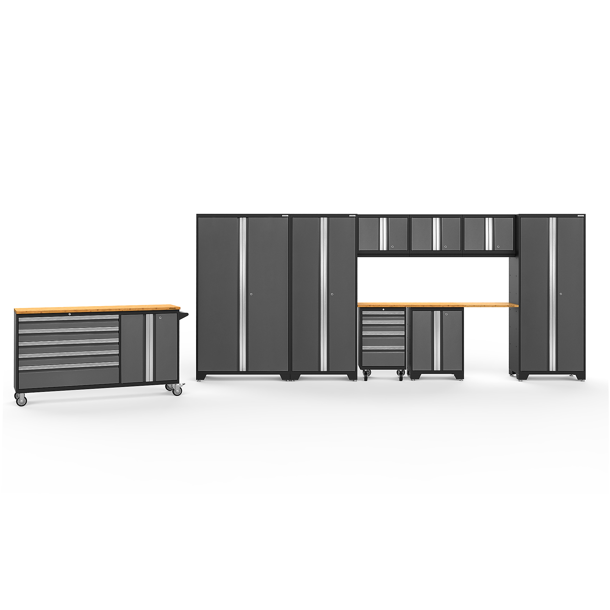NewAge Products, Bold Series Gray 10-Pc. Steel Garage Cabinet Set, Width 236 in, Height 77.25 in, Depth 18 in, Model# 50514